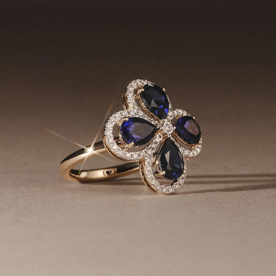 Bloom 3.40ct Lab Sapphire and Lab Diamond Ring in 18K Yellow Gold