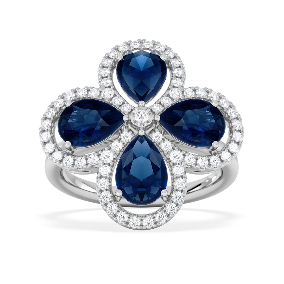 Bloom 3.40ct Lab Sapphire and Lab Diamond Ring in 18K White Gold