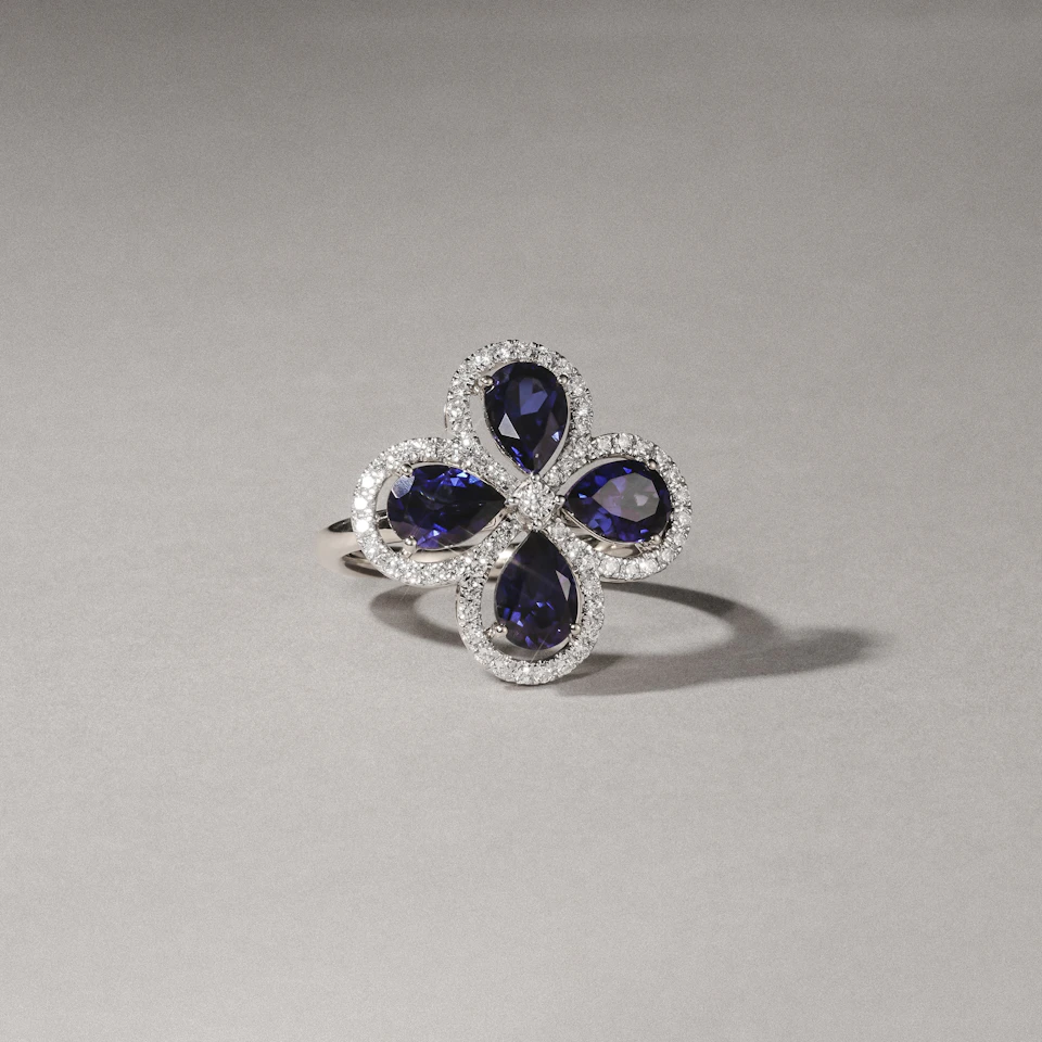 Bloom 3.40ct Lab Sapphire and Lab Diamond Ring in 18K White Gold
