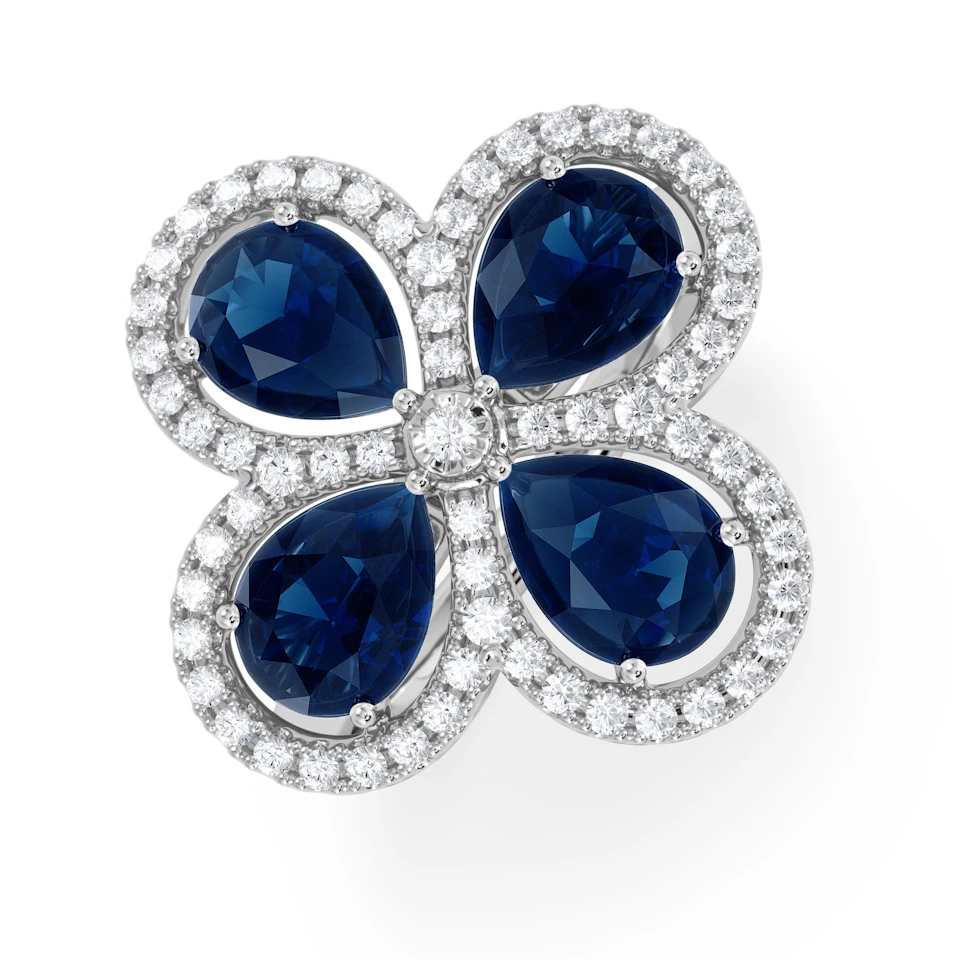 Bloom 3.40ct Lab Sapphire and Lab Diamond Ring in 18K White Gold