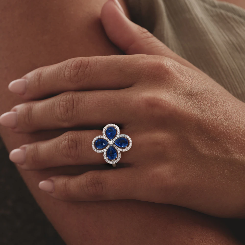 Bloom 3.40ct Lab Sapphire and Lab Diamond Ring in 18K White Gold