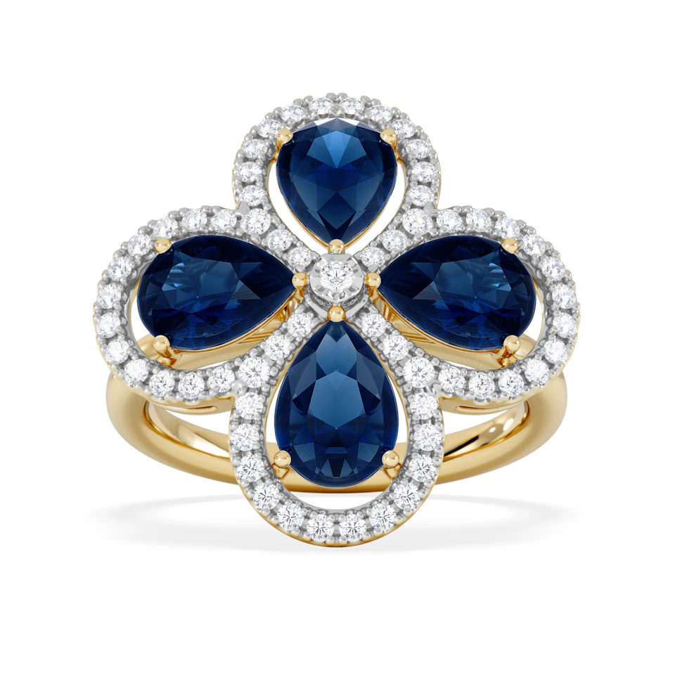 Bloom 3.40ct Lab Sapphire and Lab Diamond Ring in 18K Yellow Gold
