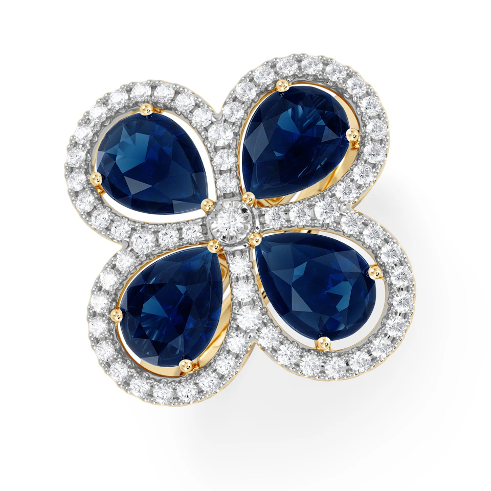 Bloom 3.40ct Lab Sapphire and Lab Diamond Ring in 18K Yellow Gold