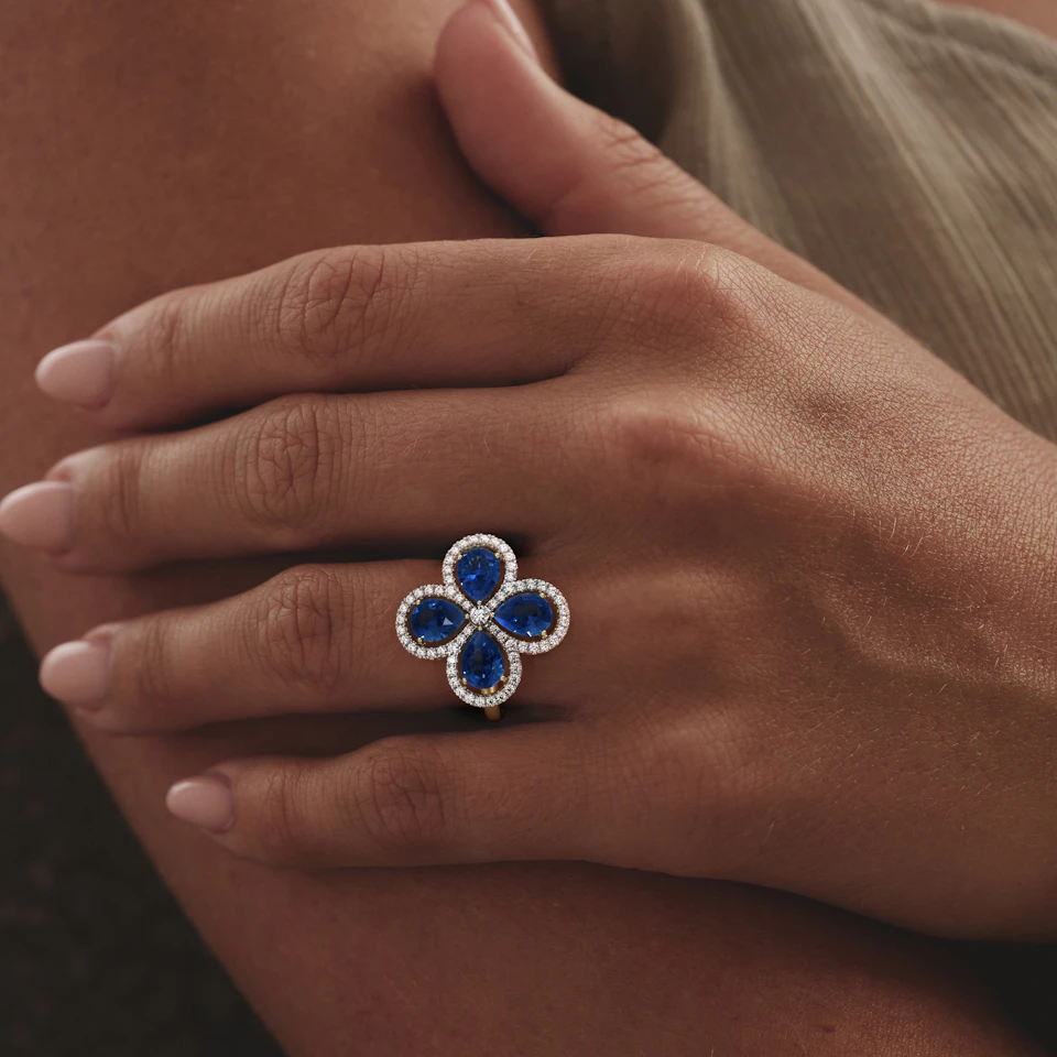 Bloom 3.40ct Lab Sapphire and Lab Diamond Ring in 18K Yellow Gold
