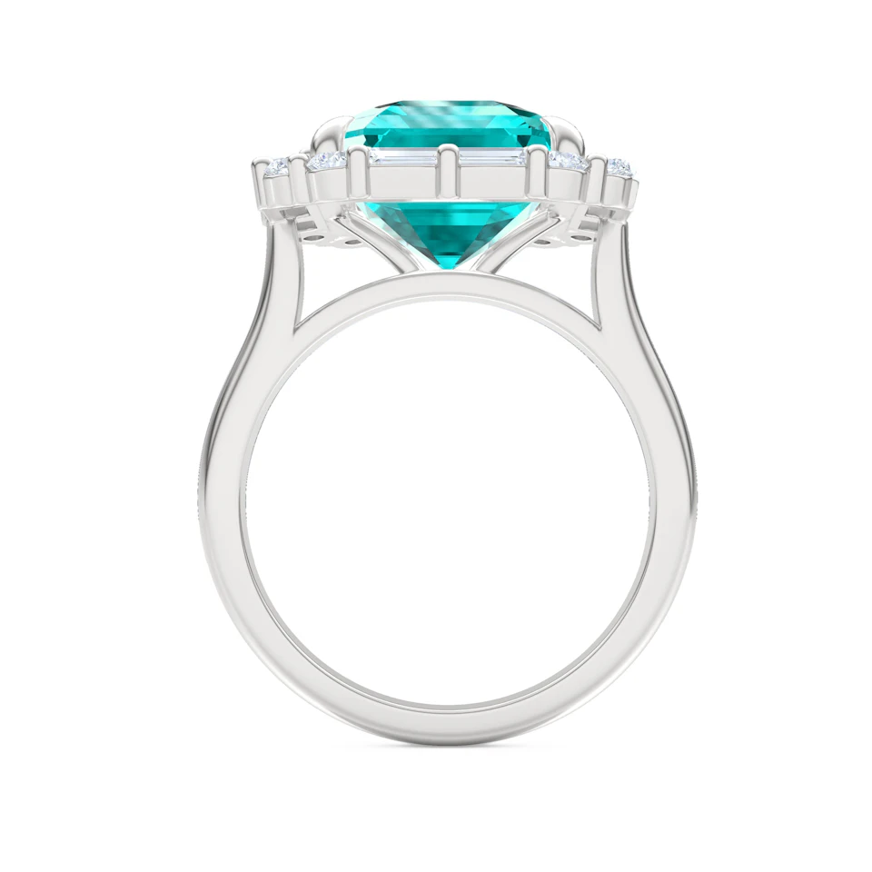 7.00ct Emerald Cut Lab Paraíba Halo Ring in 14K White Gold