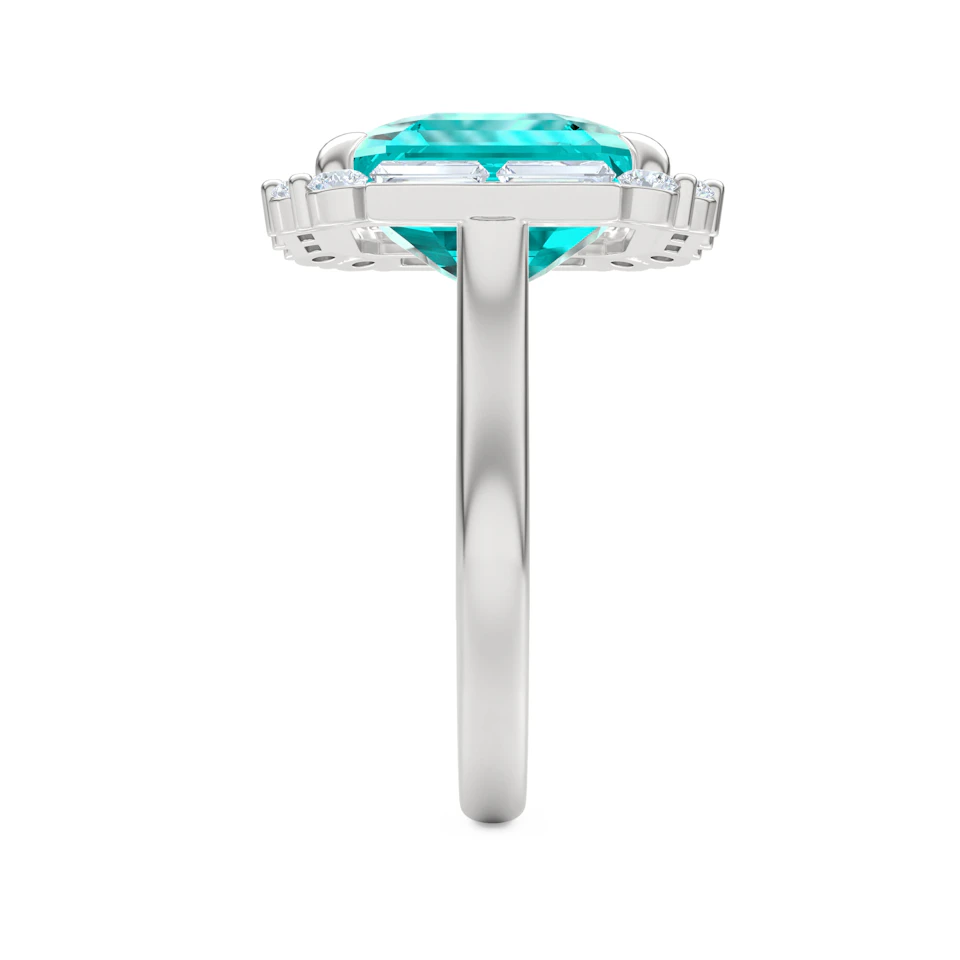 7.00ct Emerald Cut Lab Paraíba Halo Ring in 14K White Gold