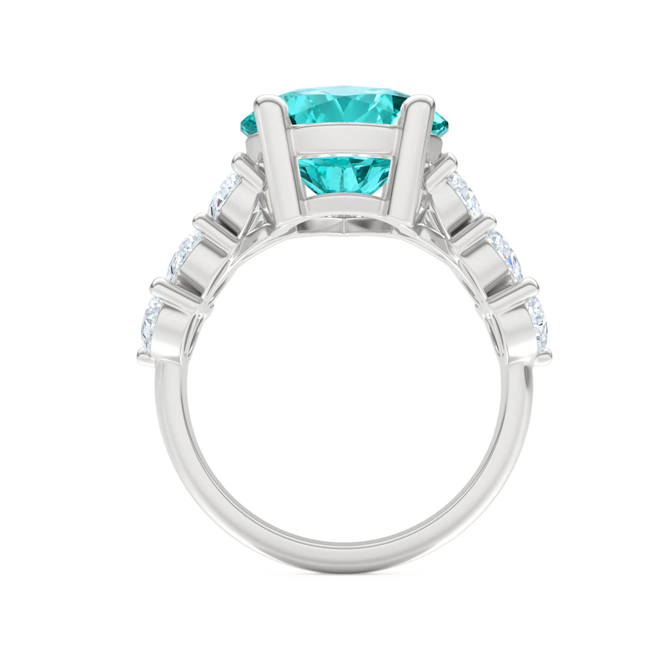 7.00ct Pear Cut Lab Paraíba Ring with Lab Diamond Shoulders in 14K White Gold