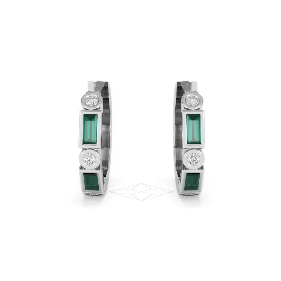 Forme 0.52ct Baguette Cut Lab Emerald  Huggie Earrings in Sterling Silver