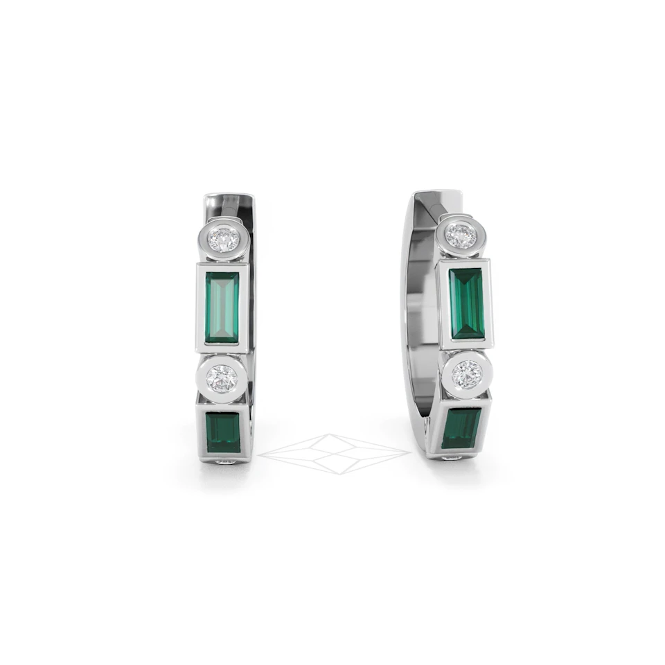 Forme 0.52ct Baguette Cut Lab Emerald  Huggie Earrings in Sterling Silver