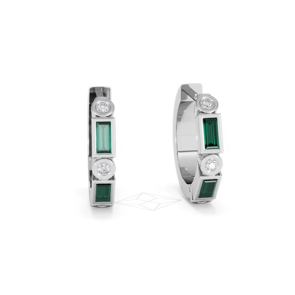 Forme 0.52ct Baguette Cut Lab Emerald  Huggie Earrings in Sterling Silver