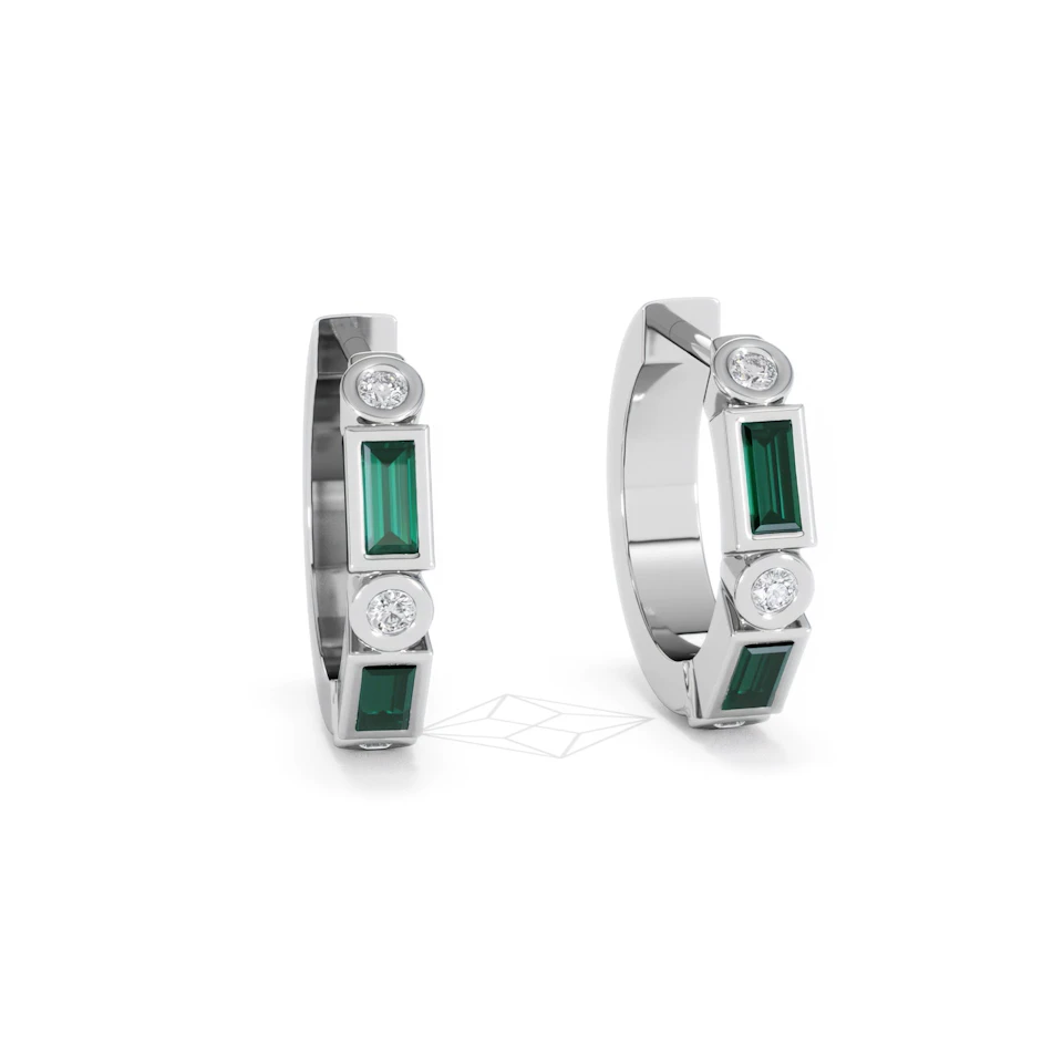 Forme 0.52ct Baguette Cut Lab Emerald  Huggie Earrings in Sterling Silver
