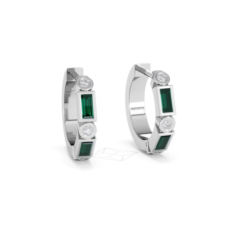Forme 0.52ct Baguette Cut Lab Emerald  Huggie Earrings in Sterling Silver