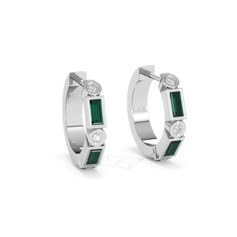Forme 0.52ct Baguette Cut Lab Emerald  Huggie Earrings in Sterling Silver