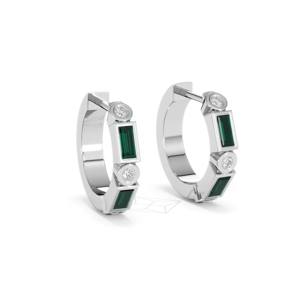 Forme 0.52ct Baguette Cut Lab Emerald  Huggie Earrings in Sterling Silver