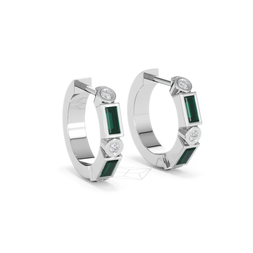 Forme 0.52ct Baguette Cut Lab Emerald  Huggie Earrings in Sterling Silver