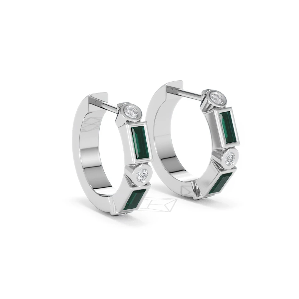 Forme 0.52ct Baguette Cut Lab Emerald  Huggie Earrings in Sterling Silver