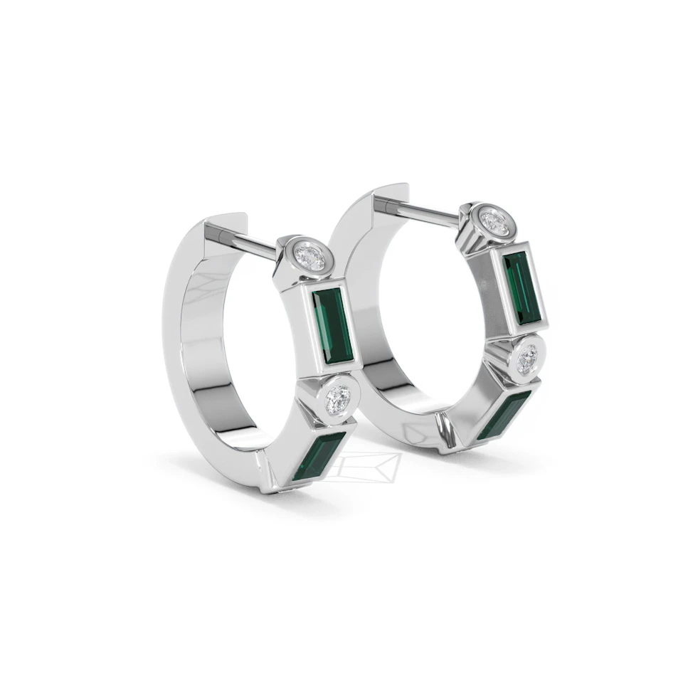 Forme 0.52ct Baguette Cut Lab Emerald  Huggie Earrings in Sterling Silver