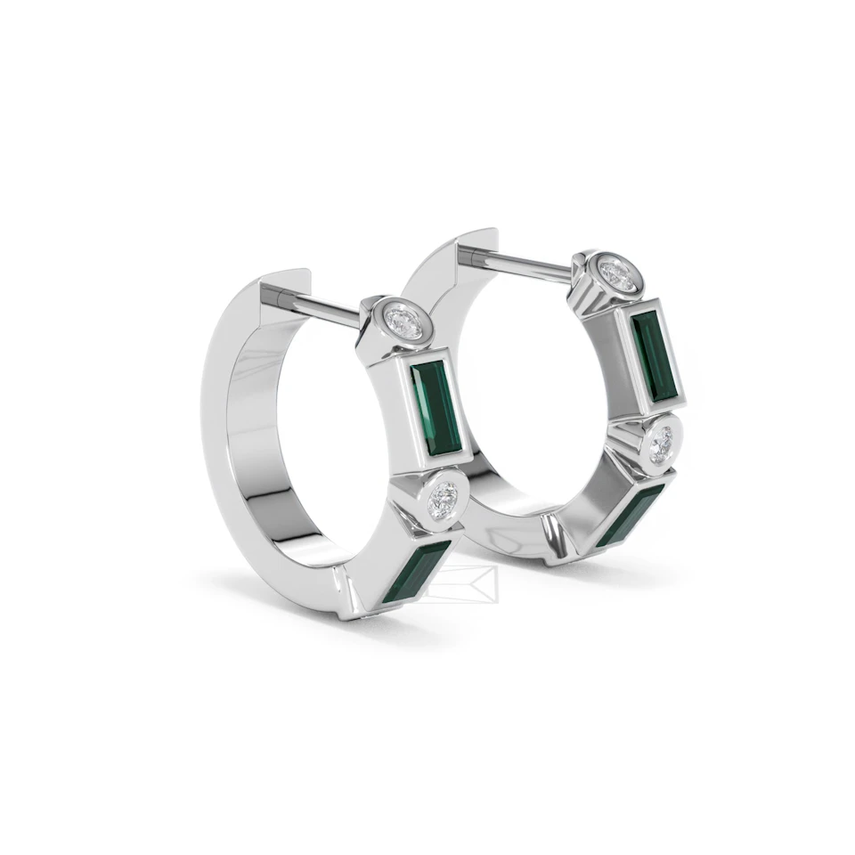 Forme 0.52ct Baguette Cut Lab Emerald  Huggie Earrings in Sterling Silver