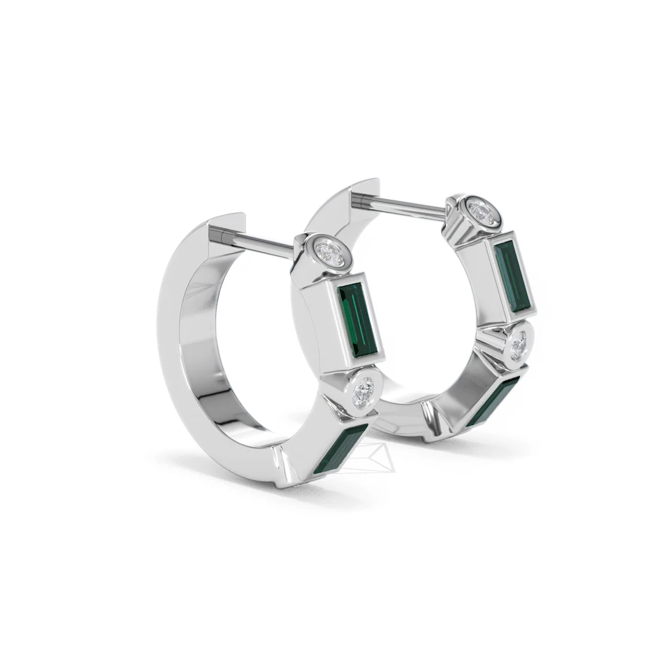 Forme 0.52ct Baguette Cut Lab Emerald  Huggie Earrings in Sterling Silver