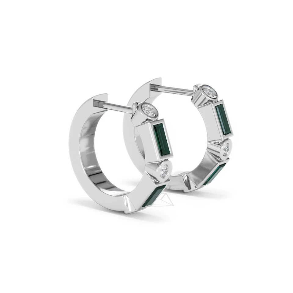 Forme 0.52ct Baguette Cut Lab Emerald  Huggie Earrings in Sterling Silver