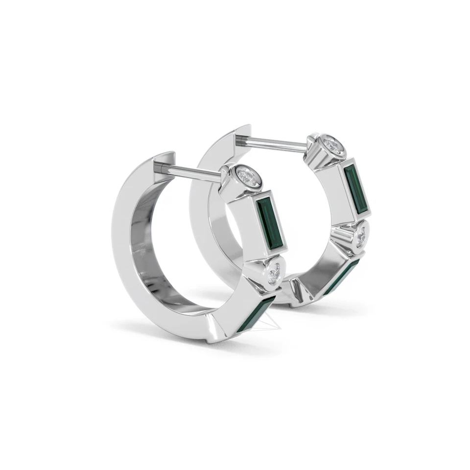 Forme 0.52ct Baguette Cut Lab Emerald  Huggie Earrings in Sterling Silver