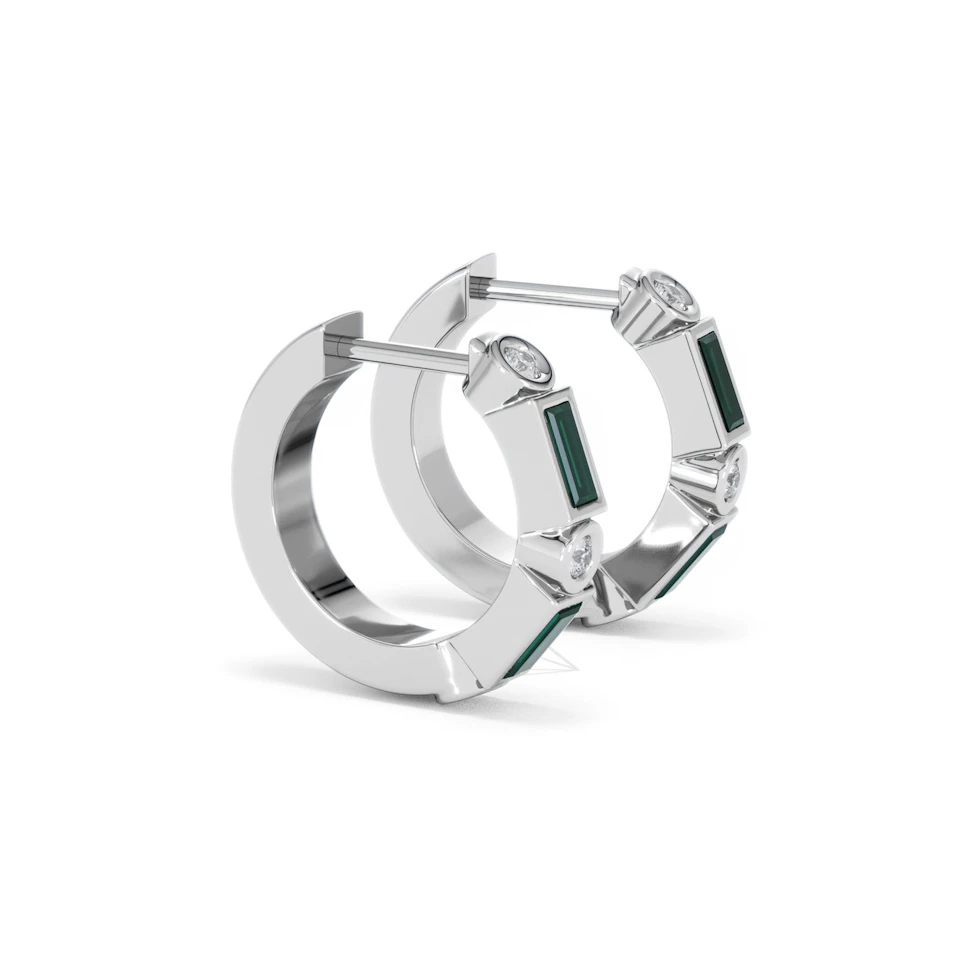 Forme 0.52ct Baguette Cut Lab Emerald  Huggie Earrings in Sterling Silver