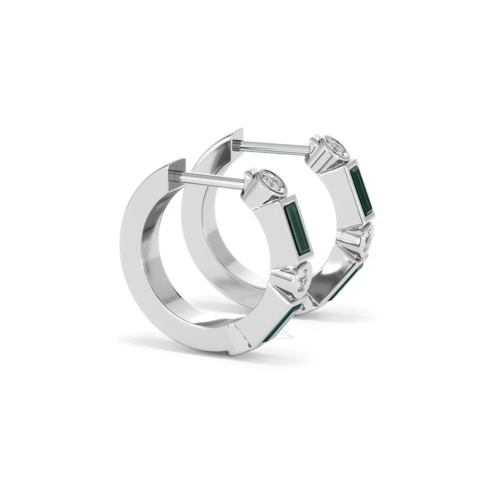 Forme 0.52ct Baguette Cut Lab Emerald  Huggie Earrings in Sterling Silver