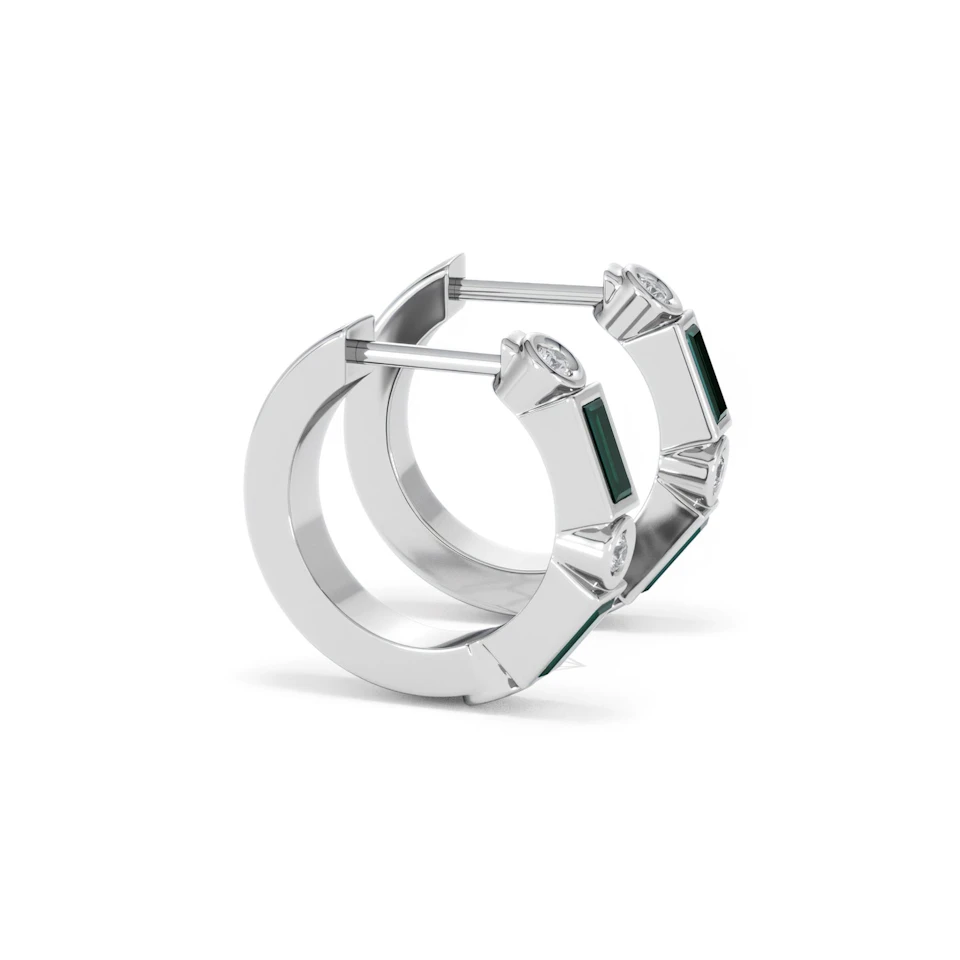 Forme 0.52ct Baguette Cut Lab Emerald  Huggie Earrings in Sterling Silver