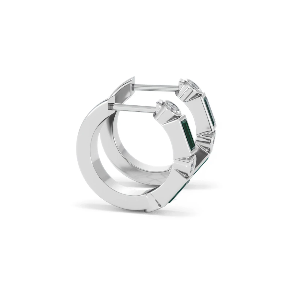 Forme 0.52ct Baguette Cut Lab Emerald  Huggie Earrings in Sterling Silver