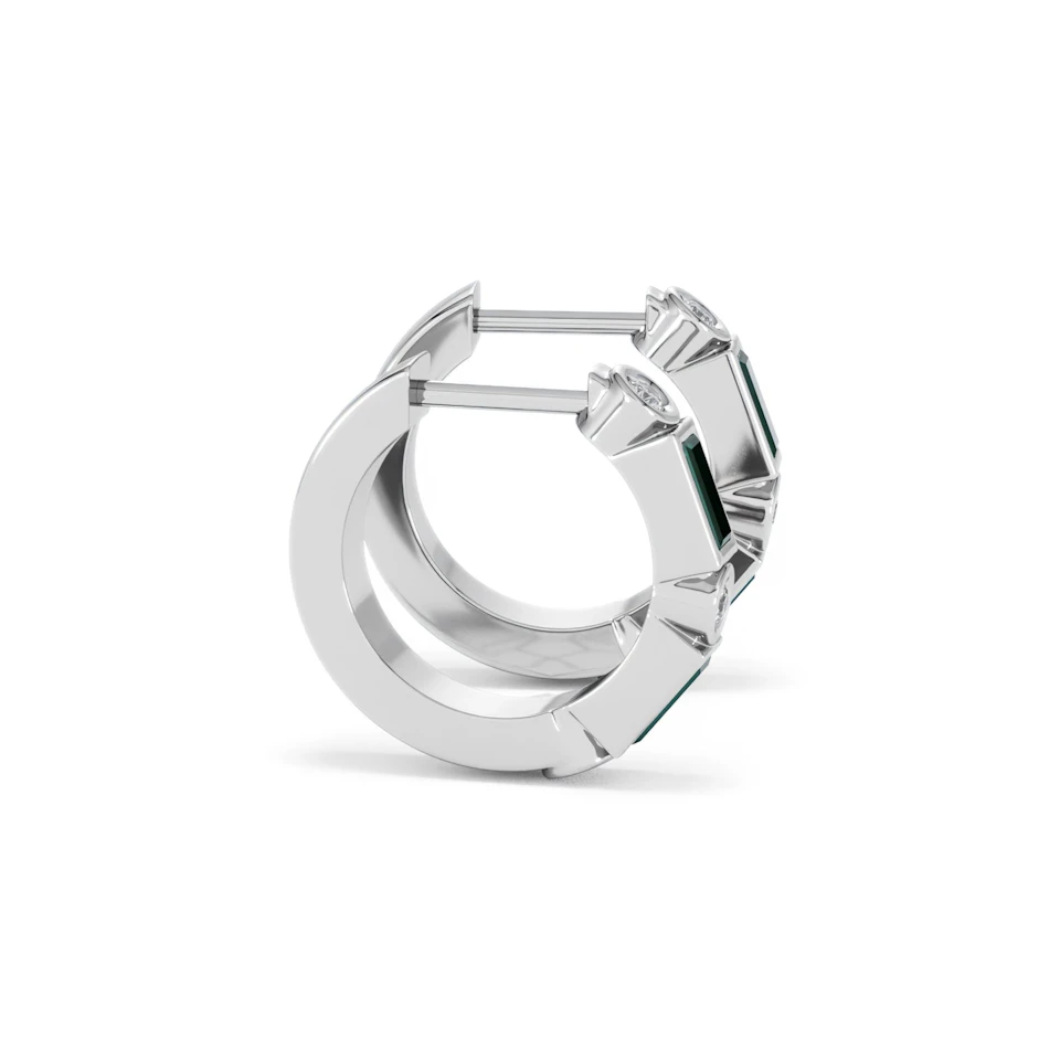 Forme 0.52ct Baguette Cut Lab Emerald  Huggie Earrings in Sterling Silver