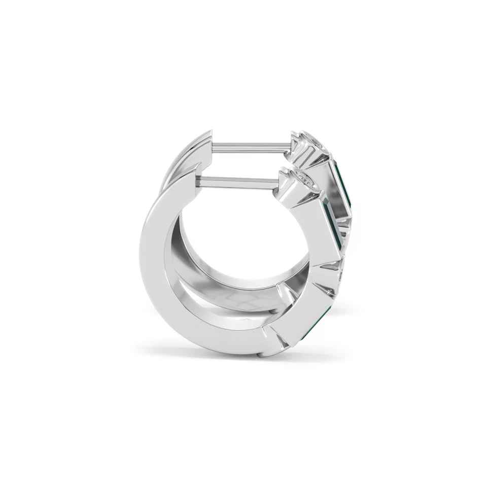 Forme 0.52ct Baguette Cut Lab Emerald  Huggie Earrings in Sterling Silver