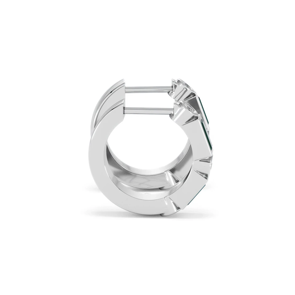 Forme 0.52ct Baguette Cut Lab Emerald  Huggie Earrings in Sterling Silver
