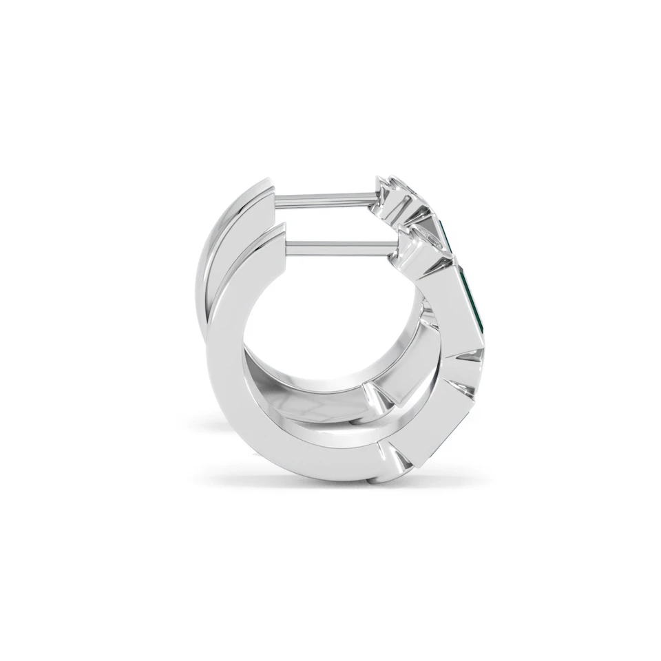 Forme 0.52ct Baguette Cut Lab Emerald  Huggie Earrings in Sterling Silver