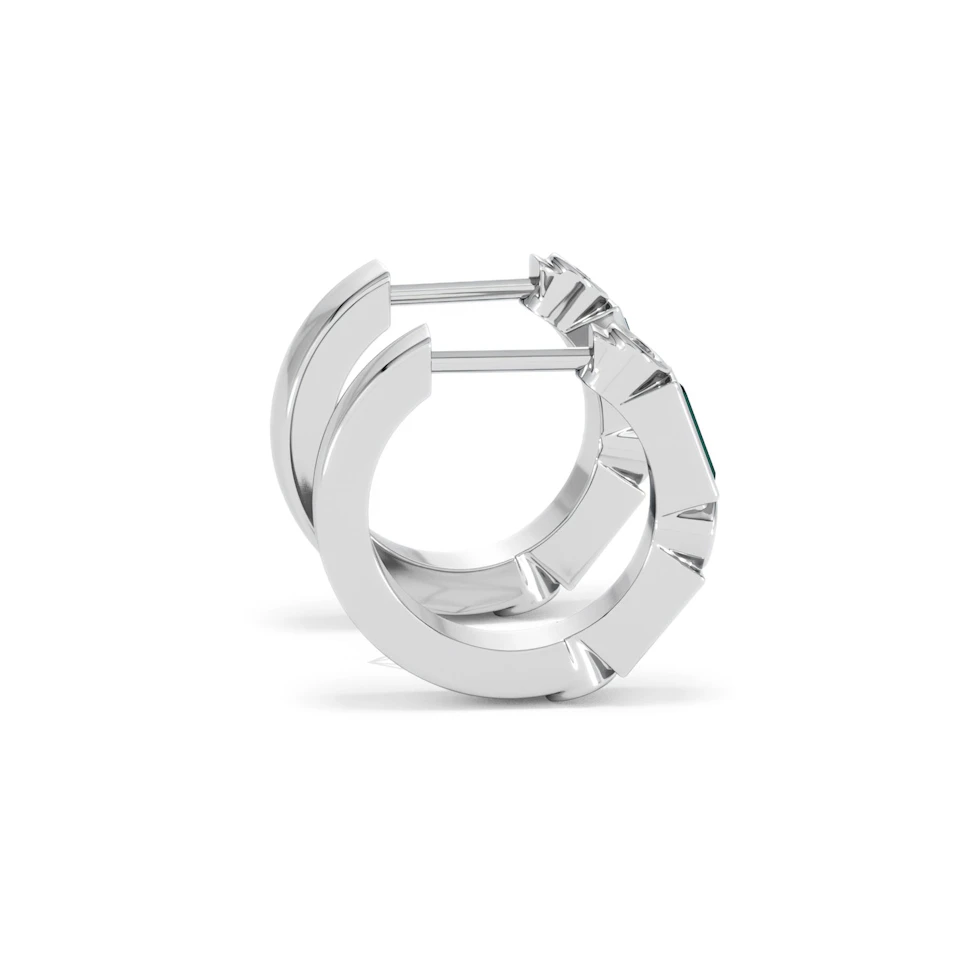 Forme 0.52ct Baguette Cut Lab Emerald  Huggie Earrings in Sterling Silver