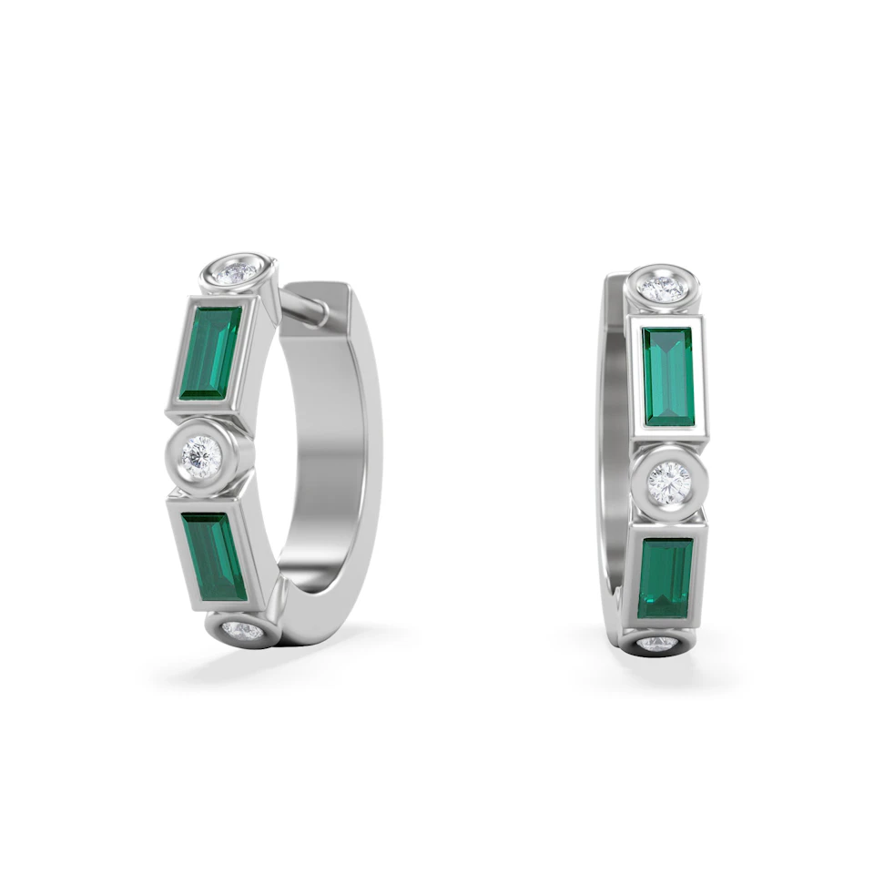 Forme 0.52ct Baguette Cut Lab Emerald  Huggie Earrings in Sterling Silver