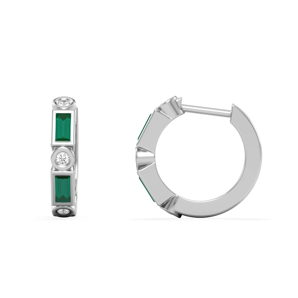 Forme 0.52ct Baguette Cut Lab Emerald  Huggie Earrings in Sterling Silver