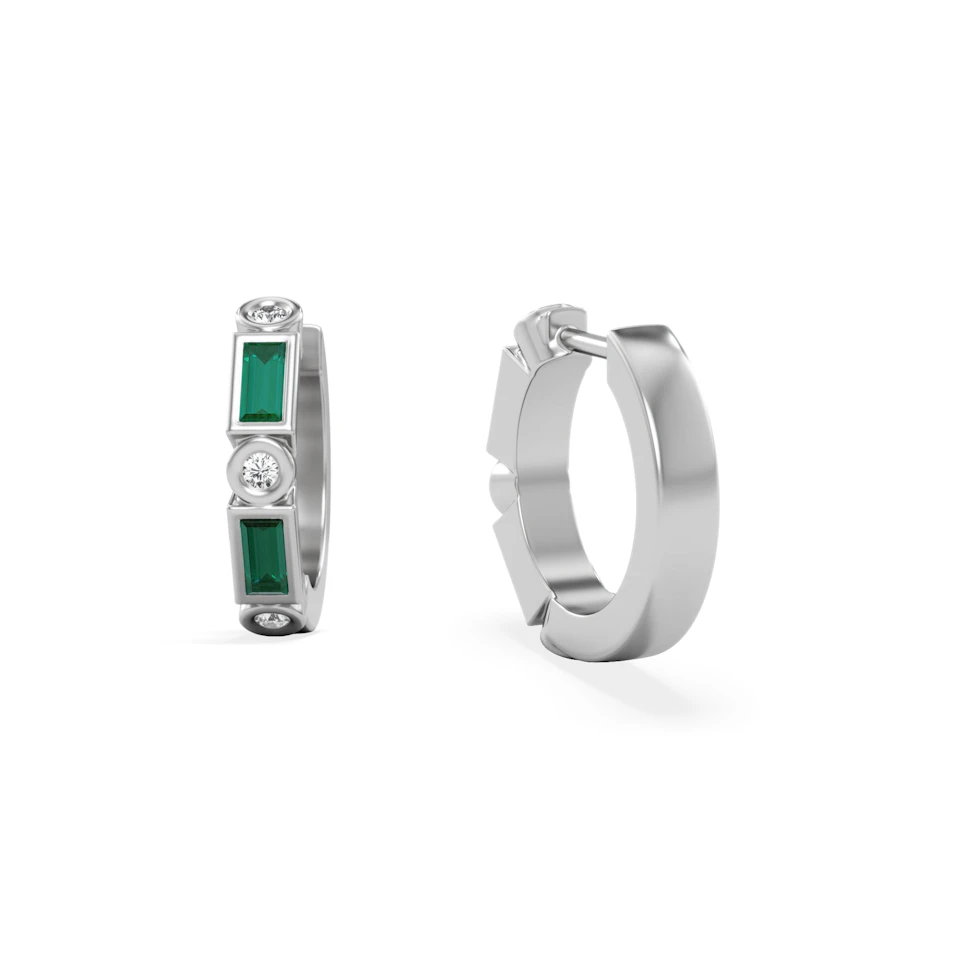 Forme 0.52ct Baguette Cut Lab Emerald  Huggie Earrings in Sterling Silver