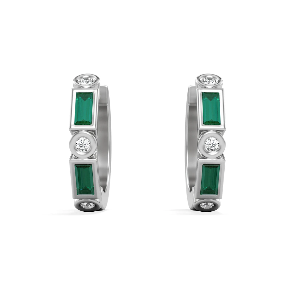 Forme 0.52ct Baguette Cut Lab Emerald  Huggie Earrings in Sterling Silver