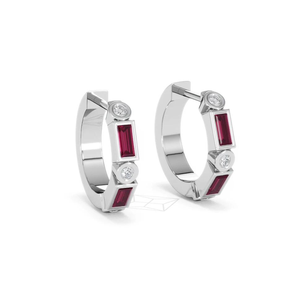 Forme 0.52ct Baguette Cut Lab Ruby Huggie Earrings in Sterling Silver