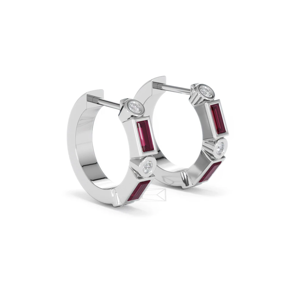 Forme 0.52ct Baguette Cut Lab Ruby Huggie Earrings in Sterling Silver