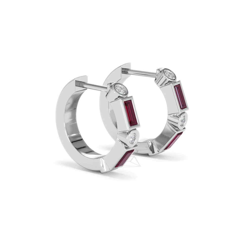 Forme 0.52ct Baguette Cut Lab Ruby Huggie Earrings in Sterling Silver