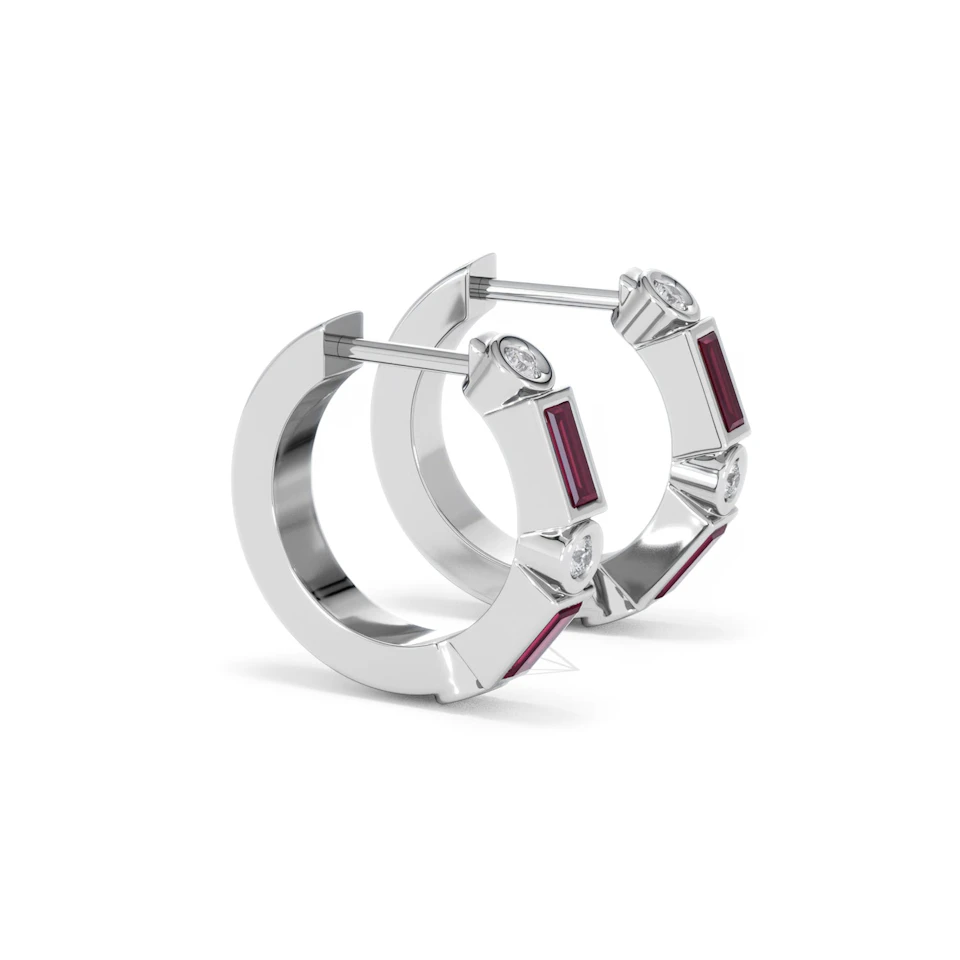 Forme 0.52ct Baguette Cut Lab Ruby Huggie Earrings in Sterling Silver