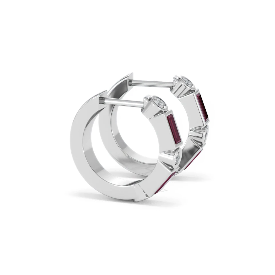 Forme 0.52ct Baguette Cut Lab Ruby Huggie Earrings in Sterling Silver