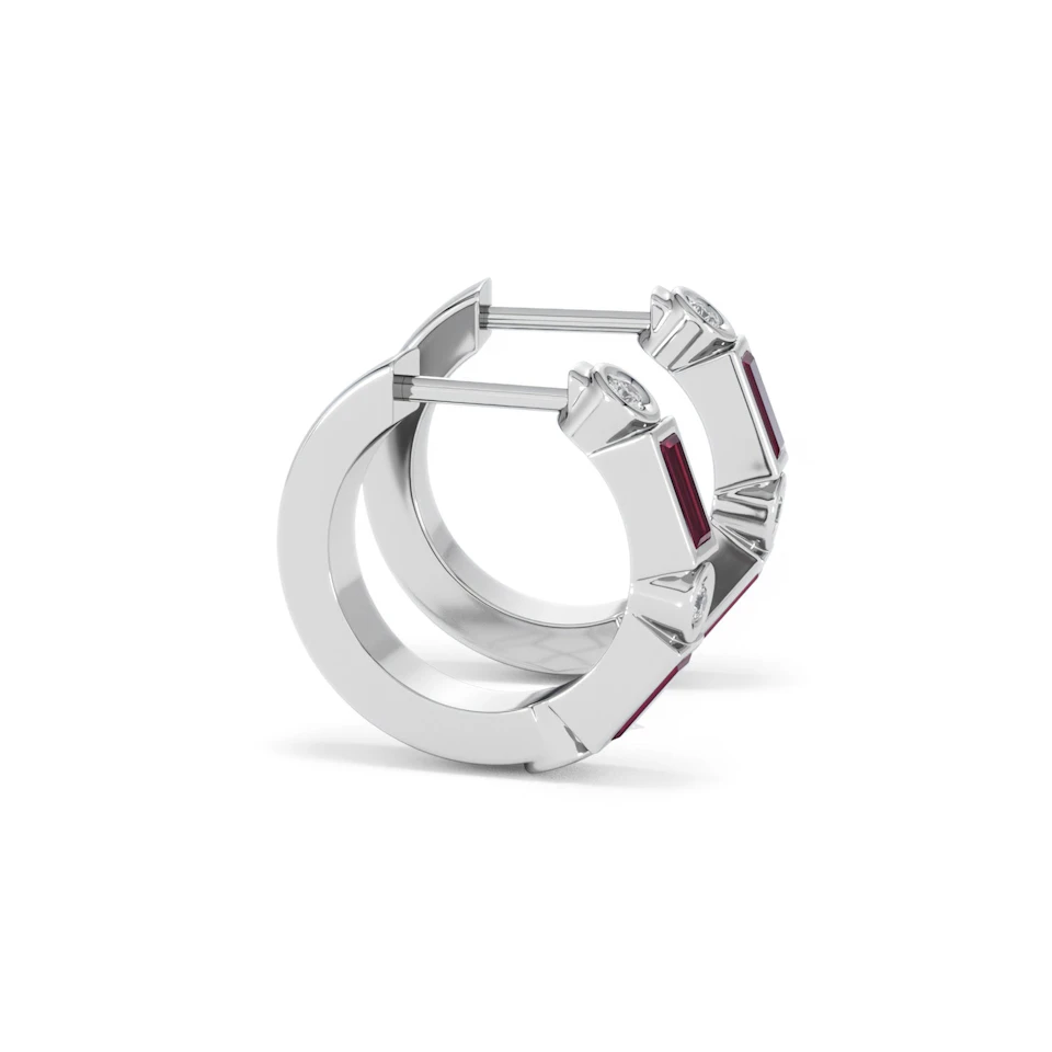 Forme 0.52ct Baguette Cut Lab Ruby Huggie Earrings in Sterling Silver