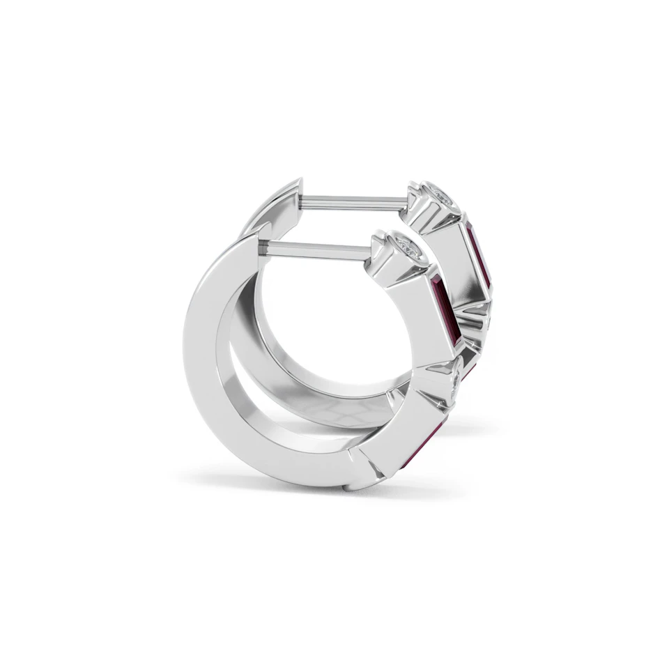 Forme 0.52ct Baguette Cut Lab Ruby Huggie Earrings in Sterling Silver