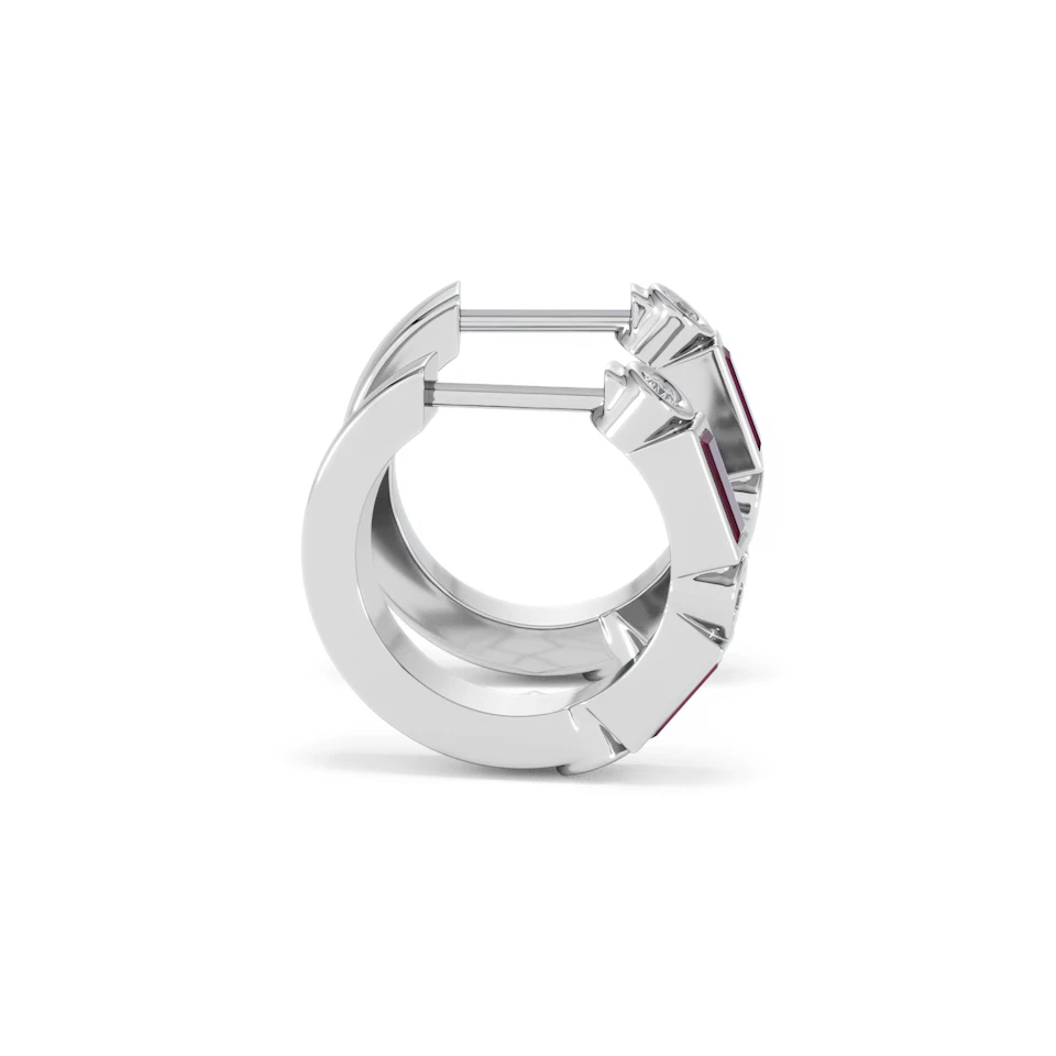 Forme 0.52ct Baguette Cut Lab Ruby Huggie Earrings in Sterling Silver