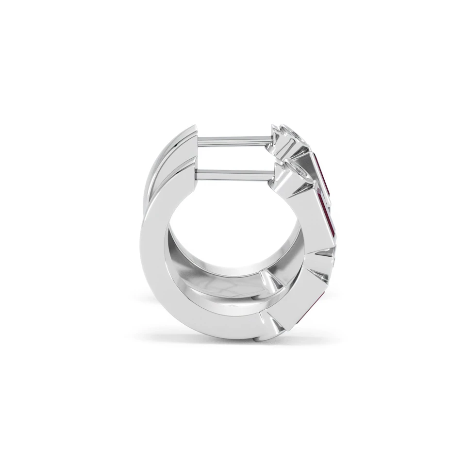 Forme 0.52ct Baguette Cut Lab Ruby Huggie Earrings in Sterling Silver