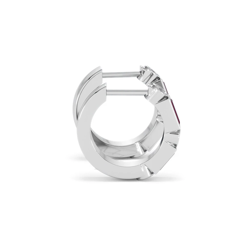 Forme 0.52ct Baguette Cut Lab Ruby Huggie Earrings in Sterling Silver