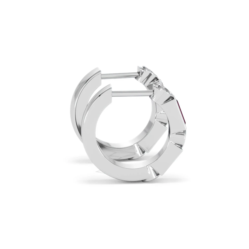 Forme 0.52ct Baguette Cut Lab Ruby Huggie Earrings in Sterling Silver
