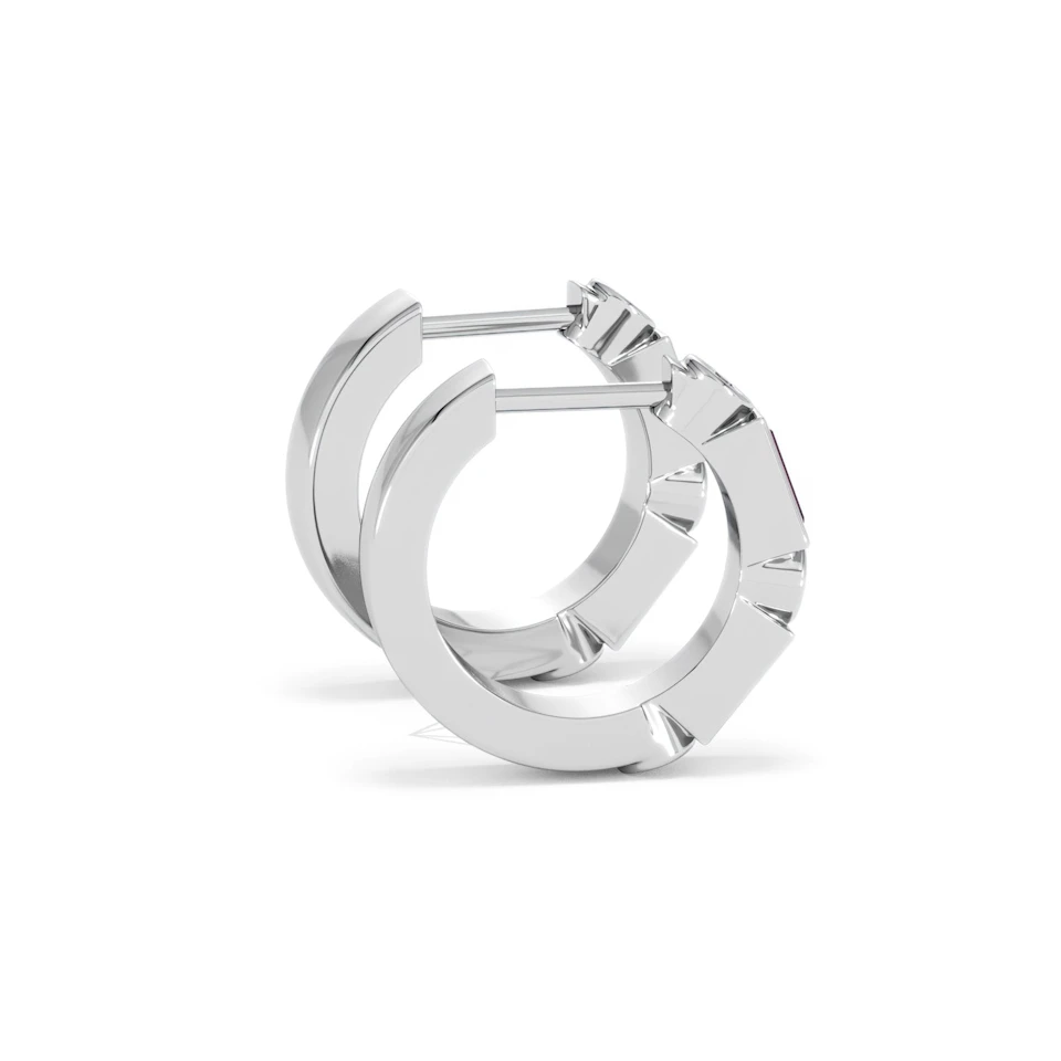 Forme 0.52ct Baguette Cut Lab Ruby Huggie Earrings in Sterling Silver